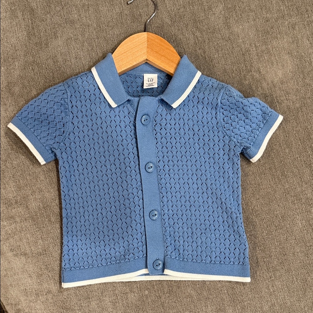 Baby Gap Blue Textured Kids Button-Up Shirt 12-18 months